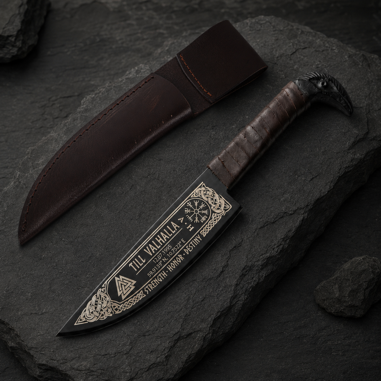 Personalized Custom Engraved Knife - Viking-styled Raven Knife