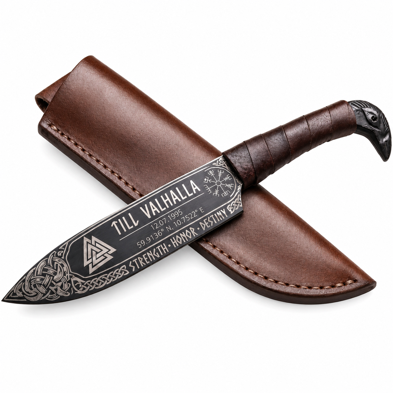 Personalized Custom Engraved Knife - Viking-styled Raven Knife