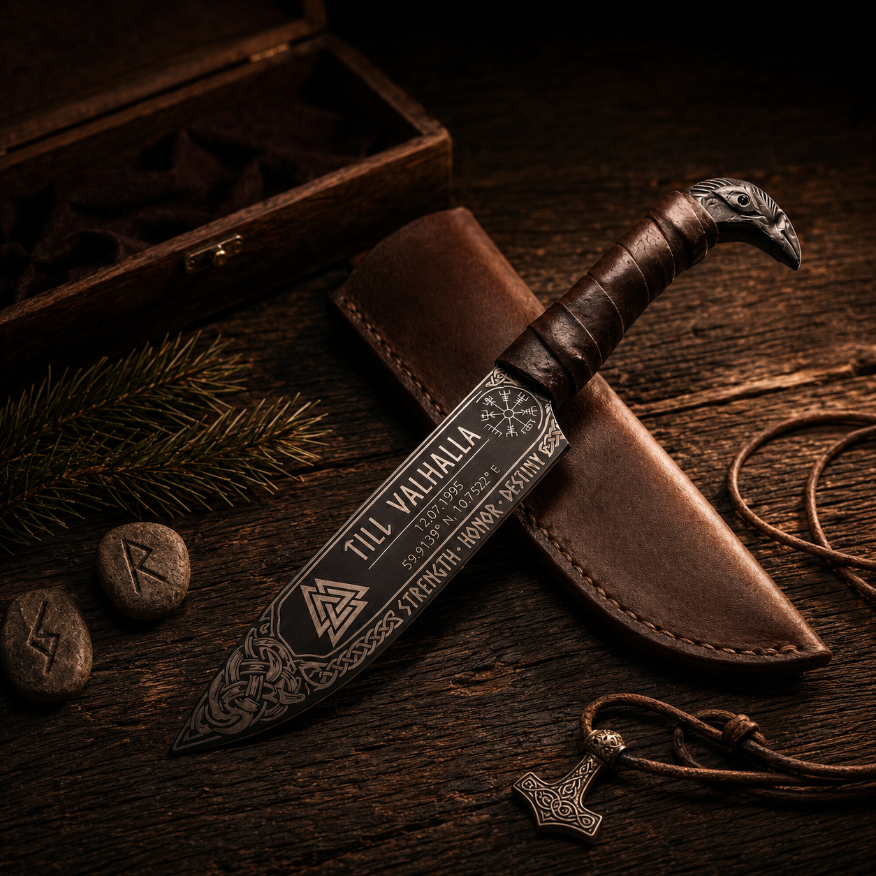 Personalized Custom Engraved Knife - Viking-styled Raven Knife