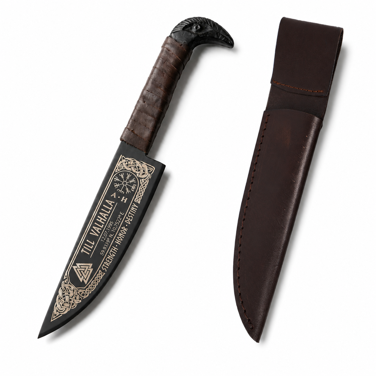 Personalized Custom Engraved Knife - Viking-styled Raven Knife