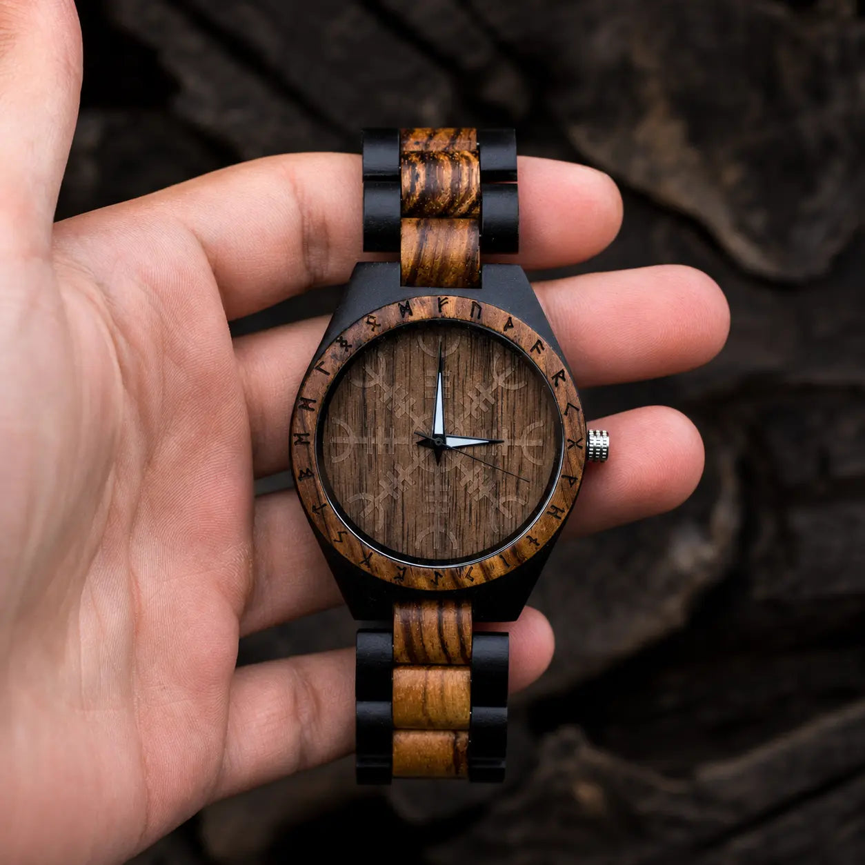 Ivar Norse Helm of Awe Wooden Viking Watch — Personalized Engraving