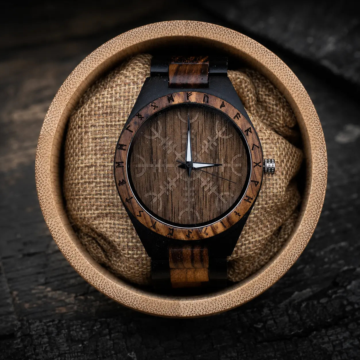 Ivar Norse Helm of Awe Wooden Viking Watch — Personalized Engraving