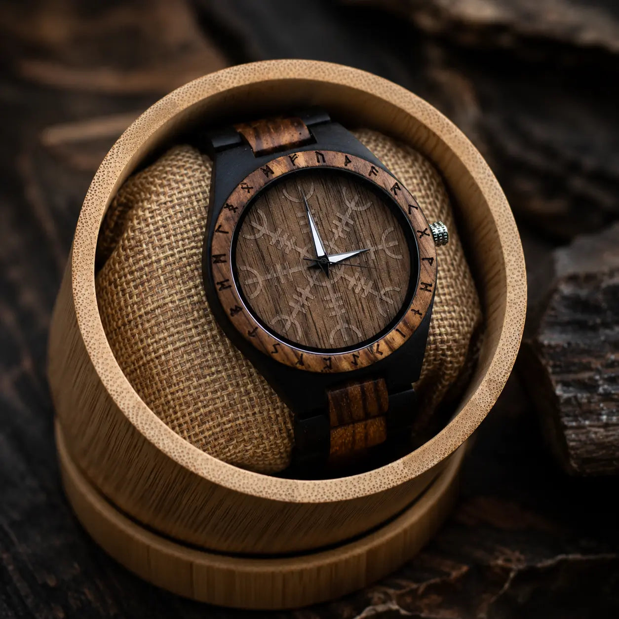 Ivar Norse Helm of Awe Wooden Viking Watch — Personalized Engraving