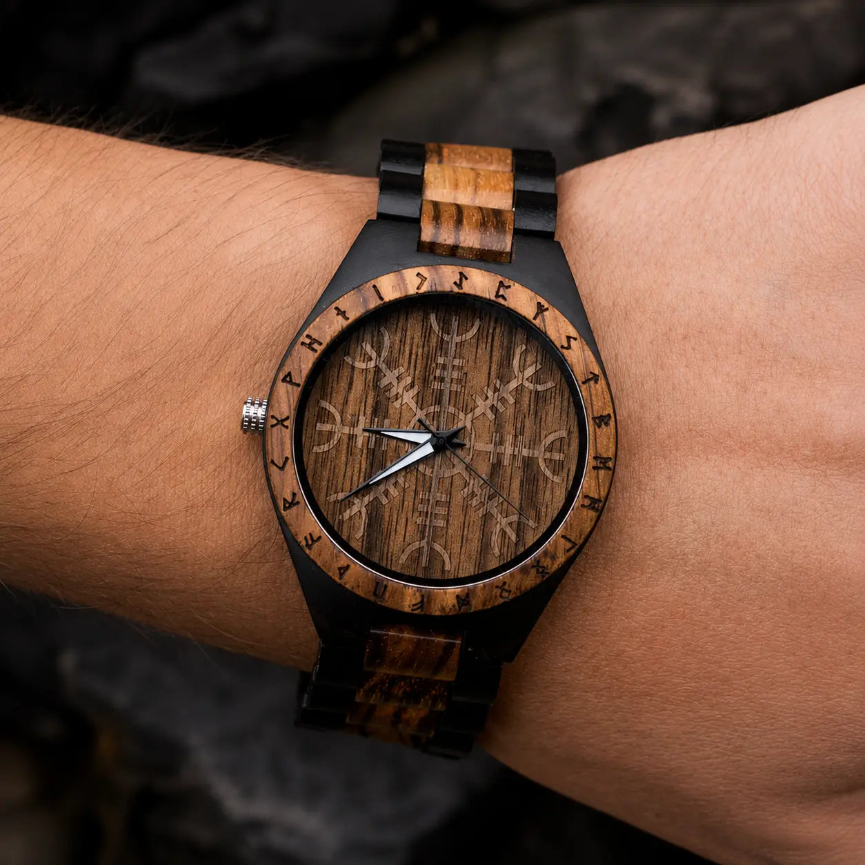 Ivar Norse Helm of Awe Wooden Viking Watch — Personalized Engraving