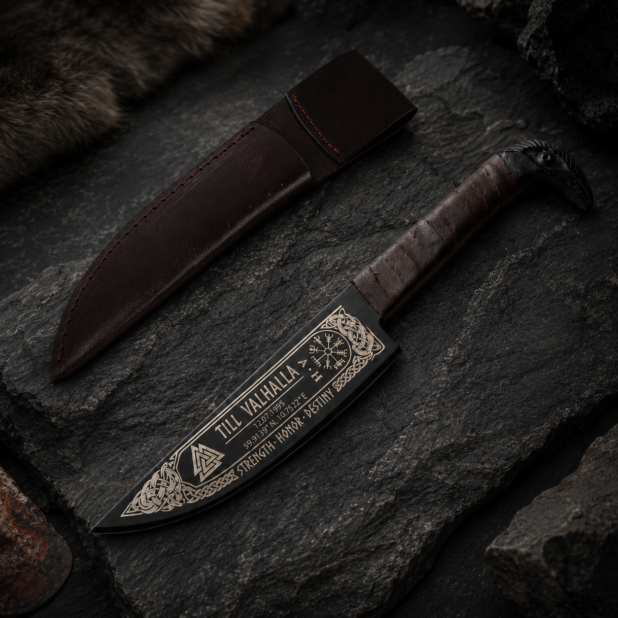 Personalized Custom Engraved Knife - Viking-styled Raven Knife