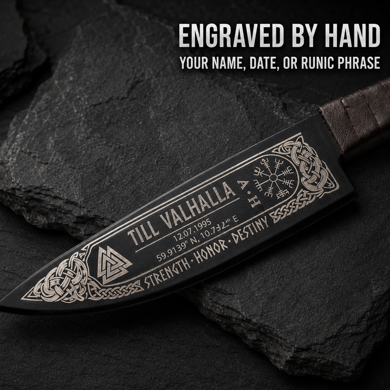 Personalized Custom Engraved Knife - Viking-styled Raven Knife
